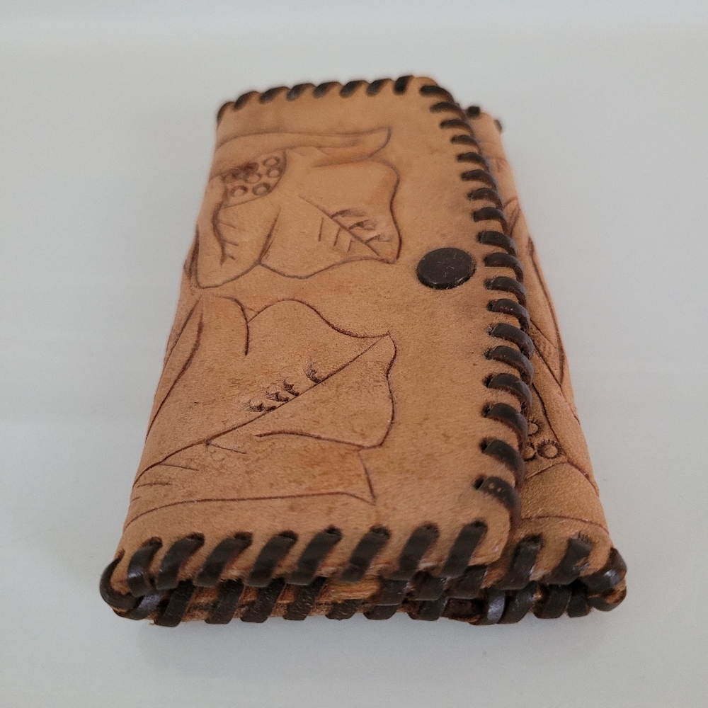 Key Wallet Vintage (Est60s / 70s) Tooled Leather Built In Key Hooks Snap Closure - Picture 5 of 16